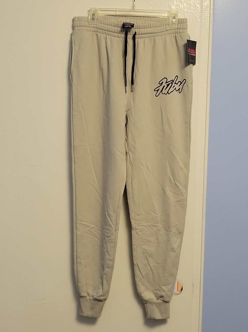 FUBU Men's Light Beige Drawstring Jogger Sweatpants
